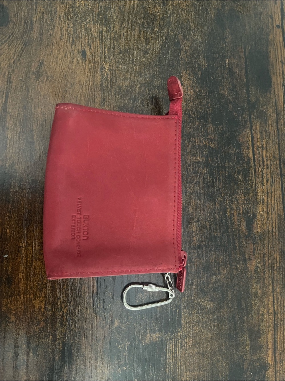 Buxton Red Leather Zip Coin Pouch with Key Clip